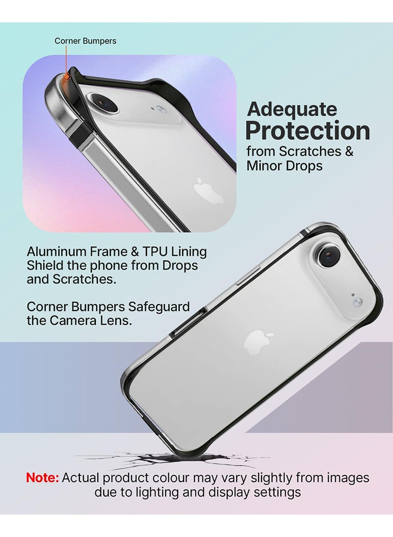 Theodor iPhone 17 Air Aluminum Frame Metal Bumper Frame Slim Hard Case Cover, Metal Frame Armor with Soft Inner Bumper, Raised Edge Protection for iPhone 17 Air 6.5", Natural Grey - Image 5